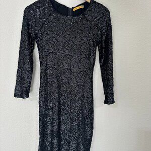 ALICE + OLIVIA Nika Long Sleeve Black Sequin Dress, Size 4